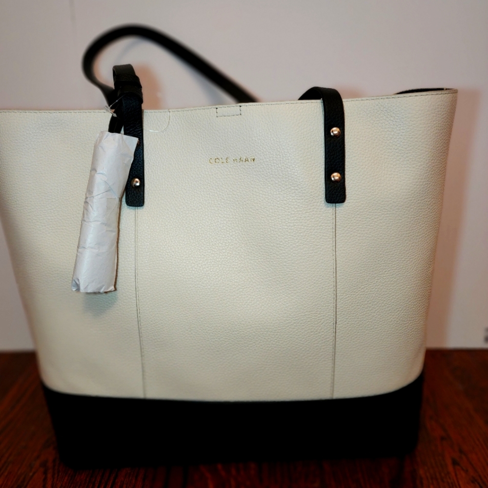 Cole Haan Bayleen Tote Ivory and Black